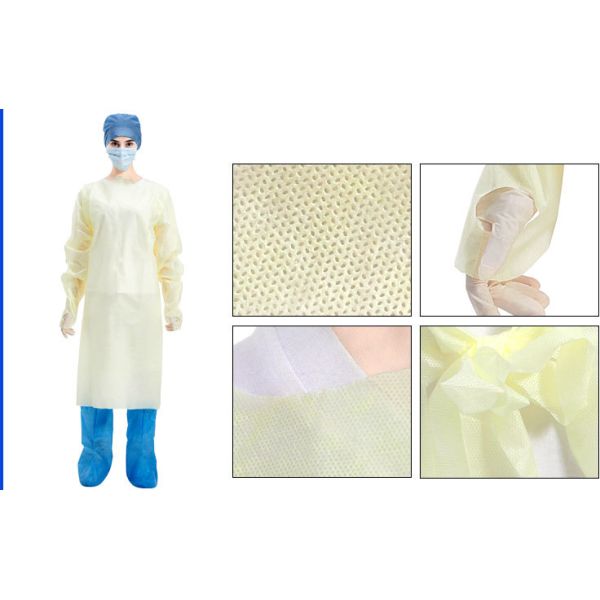 SMMS Disposable Isolation Gown with Integrated Thumb Loops and AAMI Level 4 Protection from 4-Layer Construction