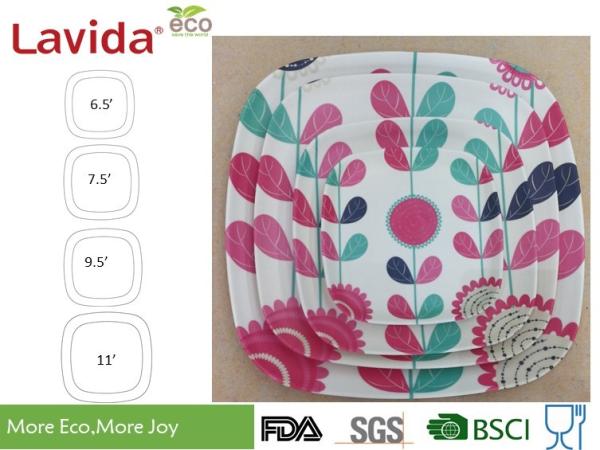 Fancy Flower Style Bamboo Fibre Plates , BPA Free Bamboo Disposable Dinner Plates