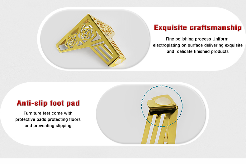 Luxury Metal Cabinet Feet Sofa Support Legs with Anti-Slip Pads Heavy-Duty Easy-Install Furniture Hardware Accessories