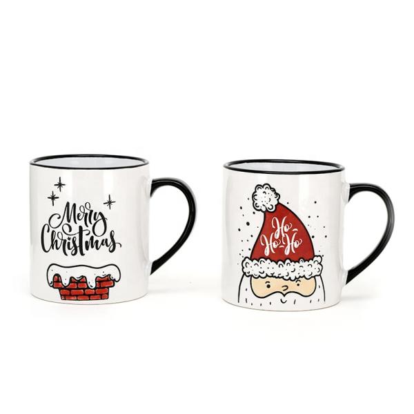 Viaje Blanco de Navidad Cerámica Taza Para la Seda Impresión de pintura a mano a granel de porcelana de Navidad vajilla