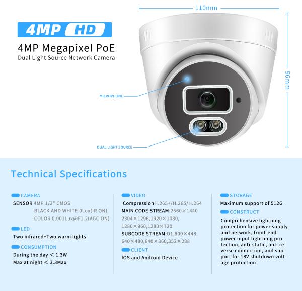Input Output Cctv Ir Capture Night Vision CCTV Security Camera 4Mp Indoor Security Dome Camera