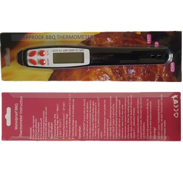 Black Waterproof Digital Food Thermometer With Stainless Steel Probe