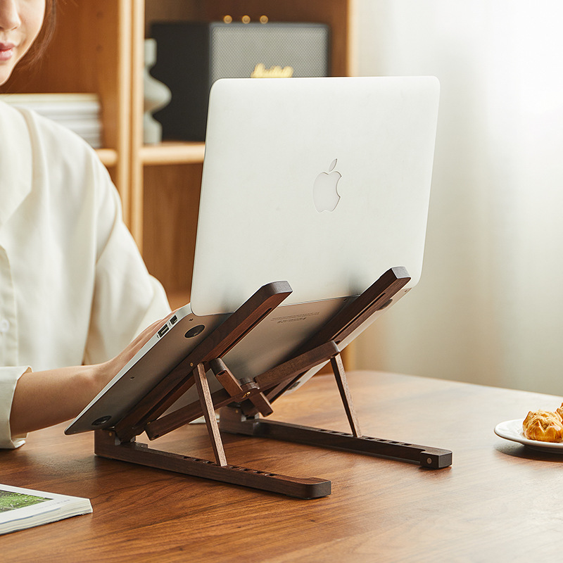 Laptop Stand Solid Wood Bracket Desktop Raise Radiator Folding Portable Tablet Bracket for Office Computer Mobile Phone