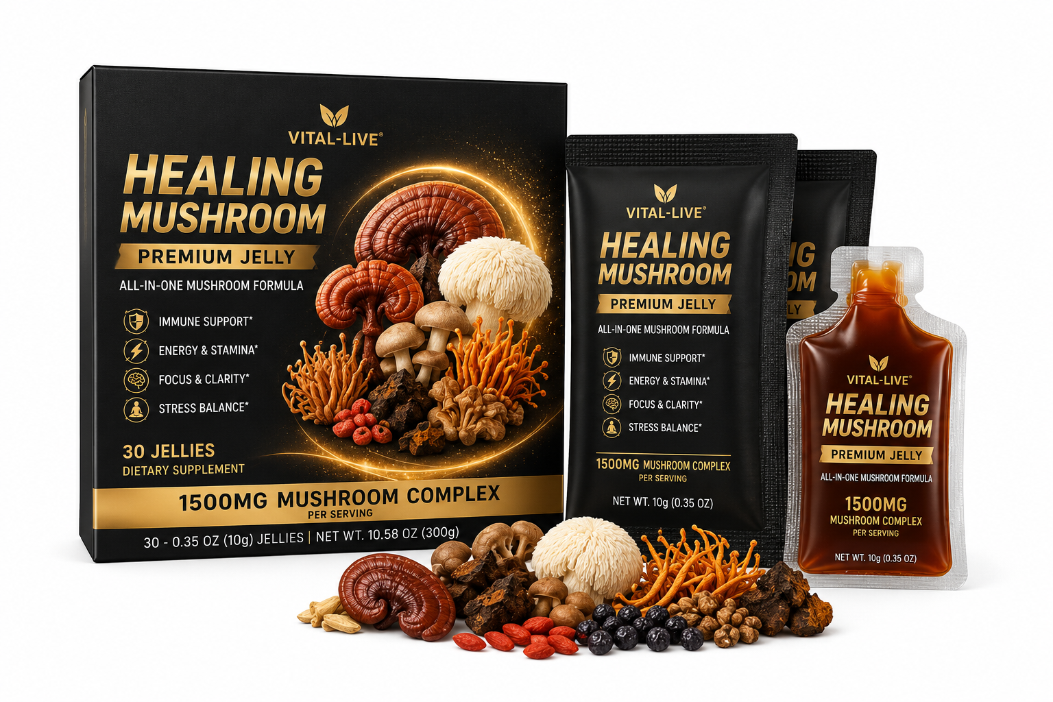 10-In-1 Functional Mushroom Complex Jelly Focus Products In Natural Fruit Pectin