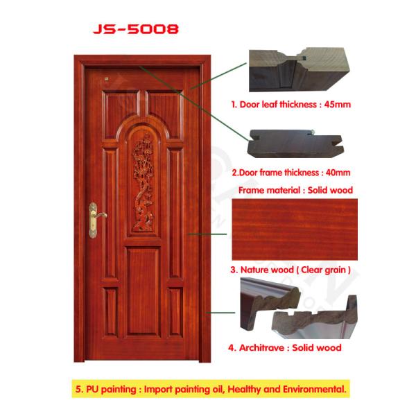 Interior Flush HDF Wood Doors Finished 5 Panel Wooden Door ISO9001