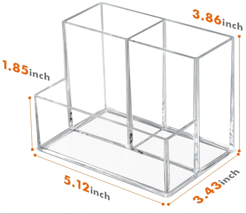 Desk Top With 3 Grids Acrylic Pen Display Case Holder Pencial Storage Box