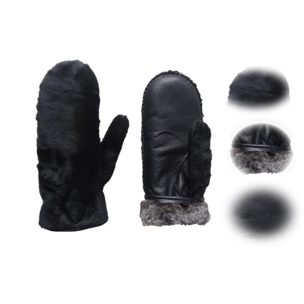 Sheep Skin Double Face Leather Mitten Gloves Black Color Grace Appearances
