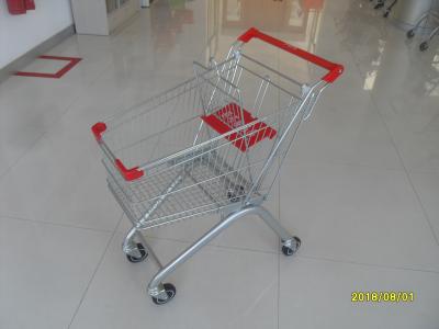 Sixty Litres Zinc Plated Supermarket Shopping Carts With Red Anti UV Plastic Parts