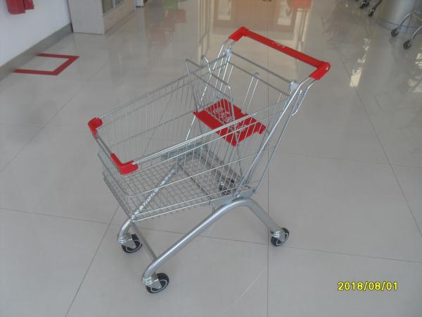 Sixty Litres Zinc Plated Supermarket Shopping Carts With Red Anti UV Plastic Parts