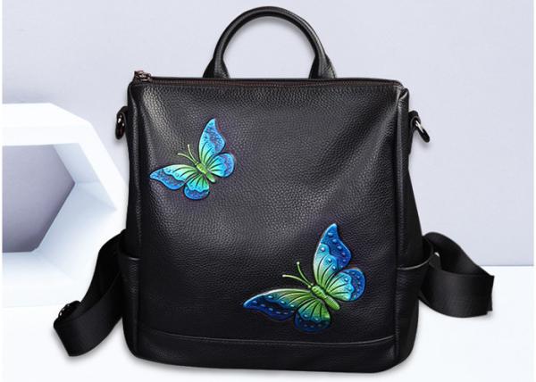 Fashion Institute Ladies Leather Backpack For Women , Butterfly Embroidery Printing