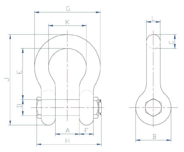 1,25 polegadas uma segurança de aço Pin Bow Shackle de 12 grilhões largos do corpo da tonelada