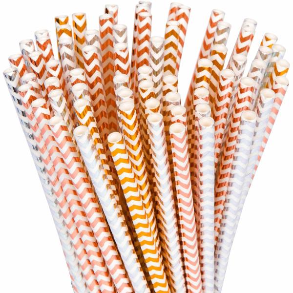Sturdy Metallic Paper Straws Long Lasting Customized Logo Used In Juice Beverage