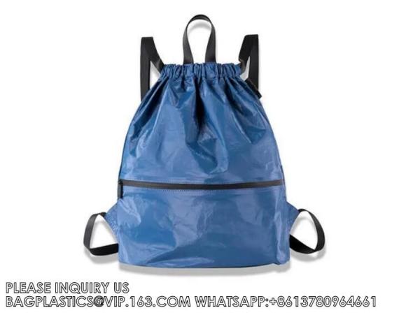Wholesale Tyvek Waterproof Gym Bag Sports Soccer Drawstring Backpack Shopping bag, Promotional bag, Gift bag, Packing