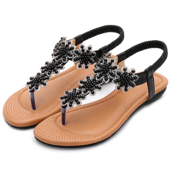 BS131 Bohemian Sandals Summer Rhinestone Beaded Ethnic Style Flat Shoes Flip Herringbone Women Fashion Women'S Shoes
