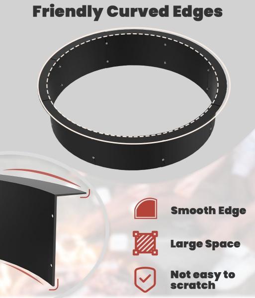 40 Inch High Carbon Steel Fire Pit Ring Insert for DIY Outdoor Wood Burning in Garden
