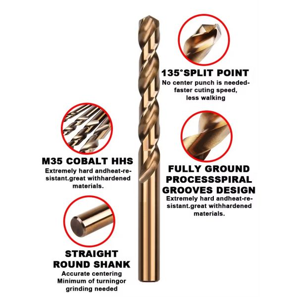 HSS cobalt Drill Bits for Stainless Steel with 135 Split Point High Speed Steel Drills