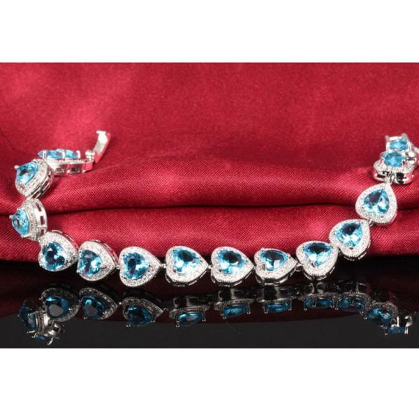Fashion Platinum Plated Links Chain Heart Shape Blue Cubic Zirconia Tennis Bracelet (JDS949BLUE)