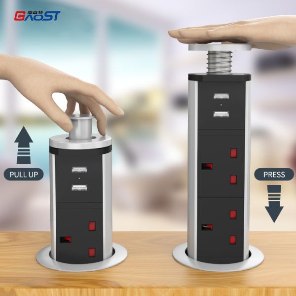 62mm USB C Electrical Hidden Retractable Power Socket UK Outlets