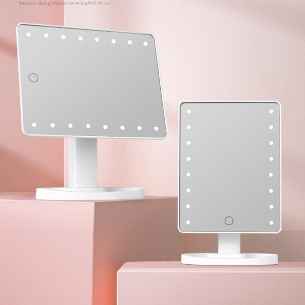 Free Standing Rectangle Countertop Led Makeup Mirrors With Vanity Tray
