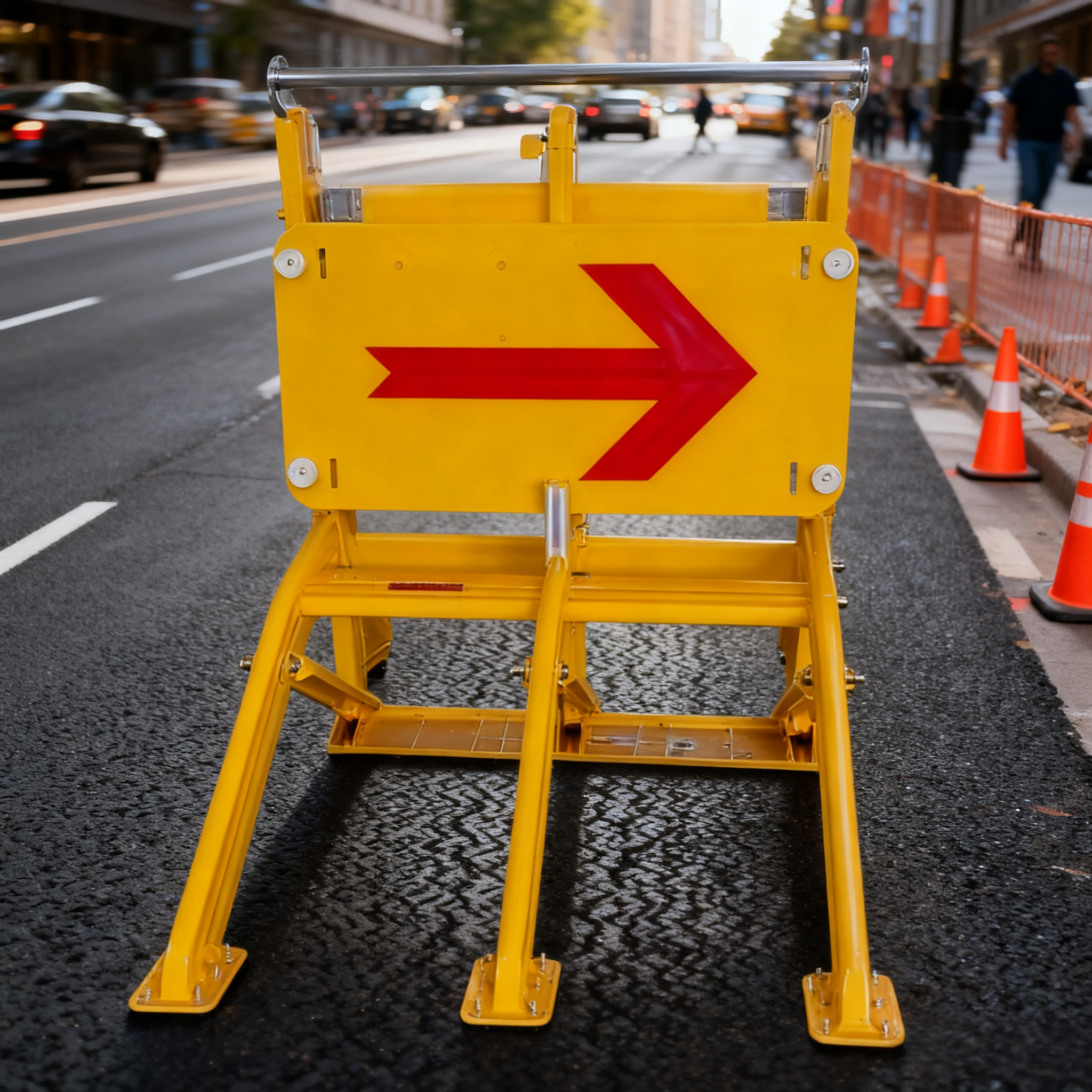20kg Foldable Mobile Vehicle Barrier with High-Visibility Yellow for Traffic Safety