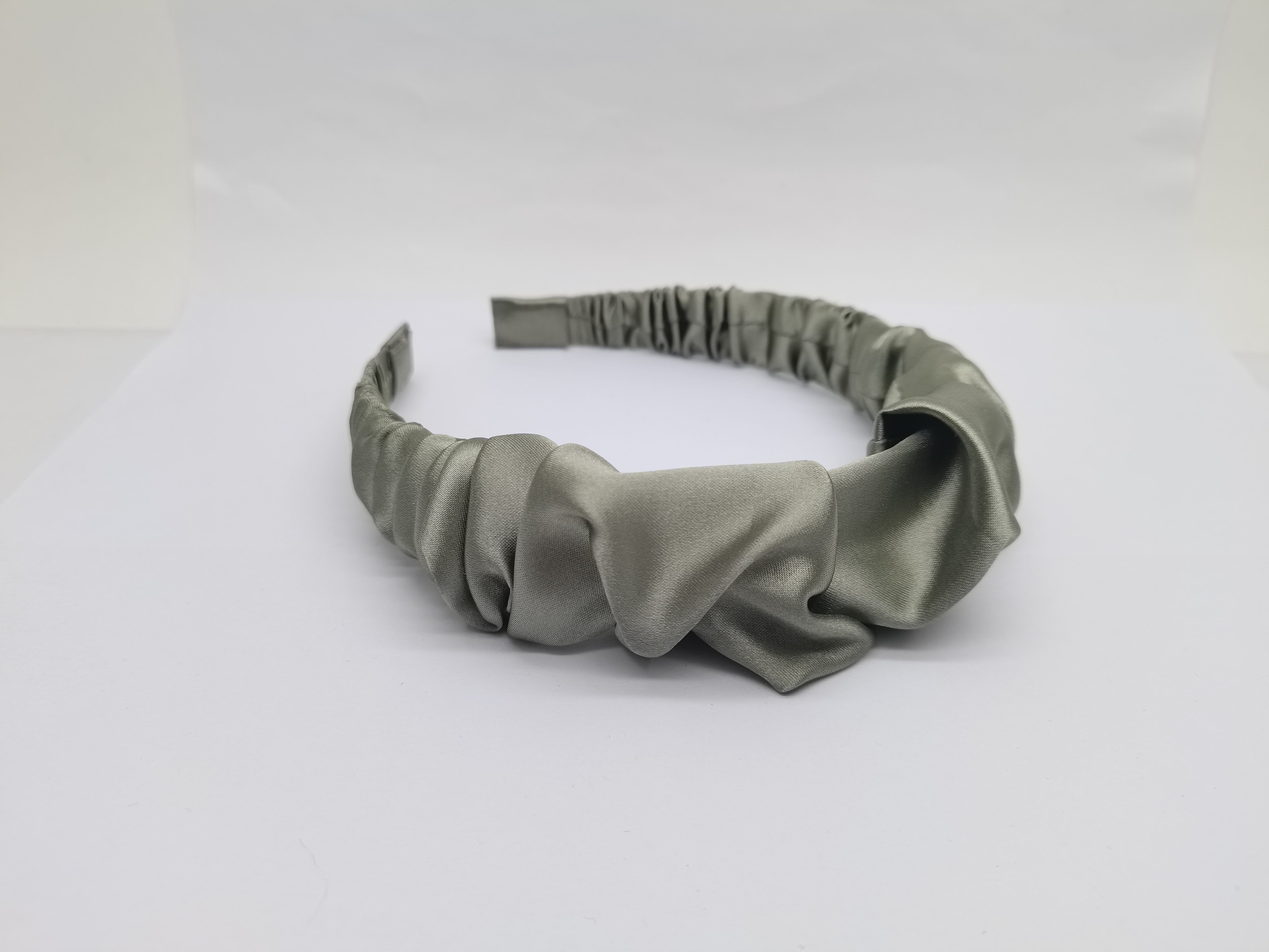 Premium Satin Ruched Cross Knot Headband | Sage Green Wide Hair Hoop Manufacturer | Bulk Silk Satin Fashion Accessories B2B