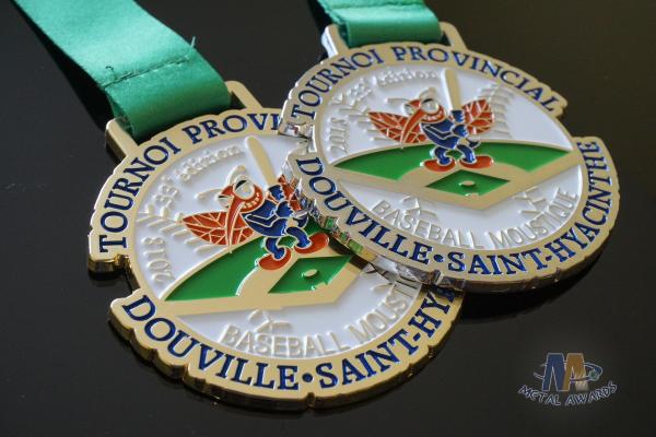 Round Shape Baseball Metal Award Medals / Shiny Silver Custom Running Medals