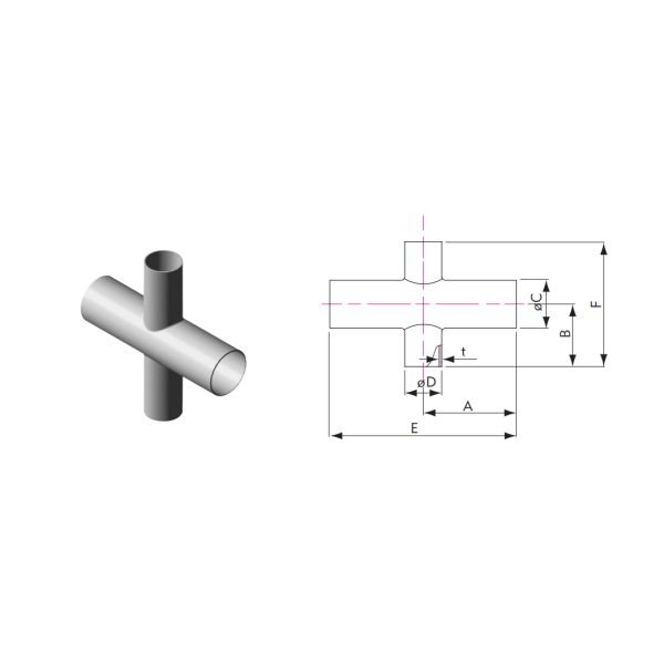 Low Carbon Stainless Steel Unequal 4 Way Crosses For Vacuum System