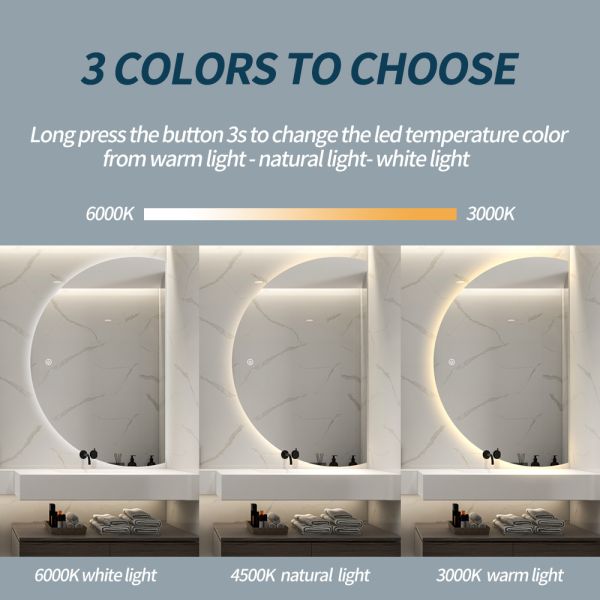 Artistic Irregular Shaped LED Mirror Anti Fog Half Circle Bathroom Mirror With LED Light