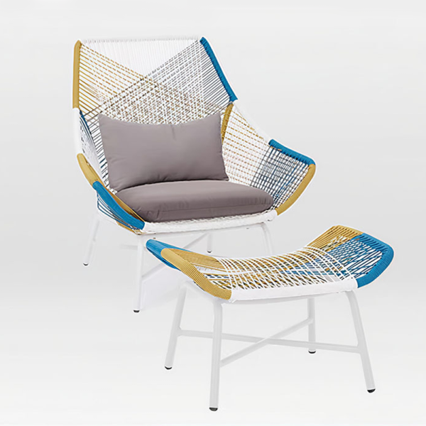Modern Outdoor Waterproof Portable Eco-Friendly Rattan Wicker Patio Lounge Chair Recliner Foot Pedal Set for Garden Dining