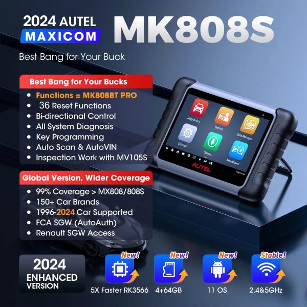 Ferramentas de diagnóstico Autel MK808S Diagnóstico de automóveis Controle bidirecional Scanner automotivo IMMO Key Coding PK MX808S MK808BT