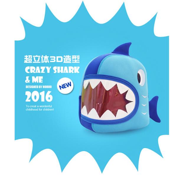 Preschool Children School Backpack Cute Shark Shockproof Customized