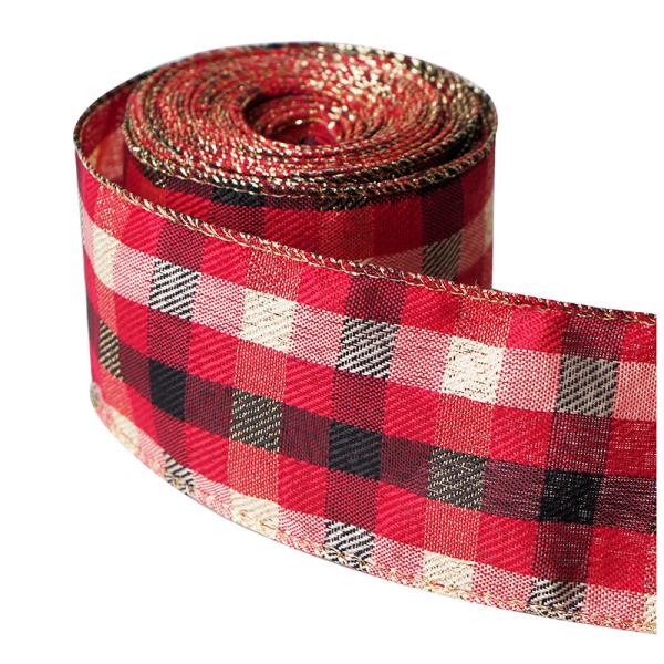 57mm Wired Edge Burlap Ribbon Gingham Burlap Ribbon Holiday Decorative Burlap Ribbon