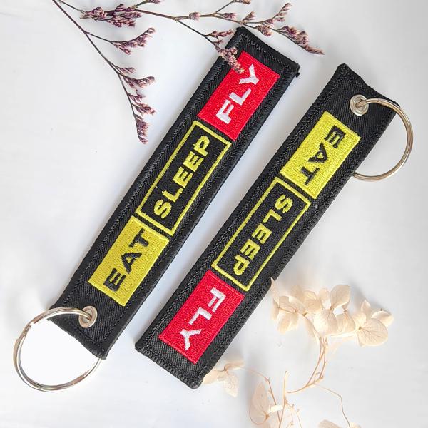 EAT SLEEP FLY Colorful Letters Double Sided Embroidered Keychain Airplane Keychain Flying Enthusiast Jewelry Accessories