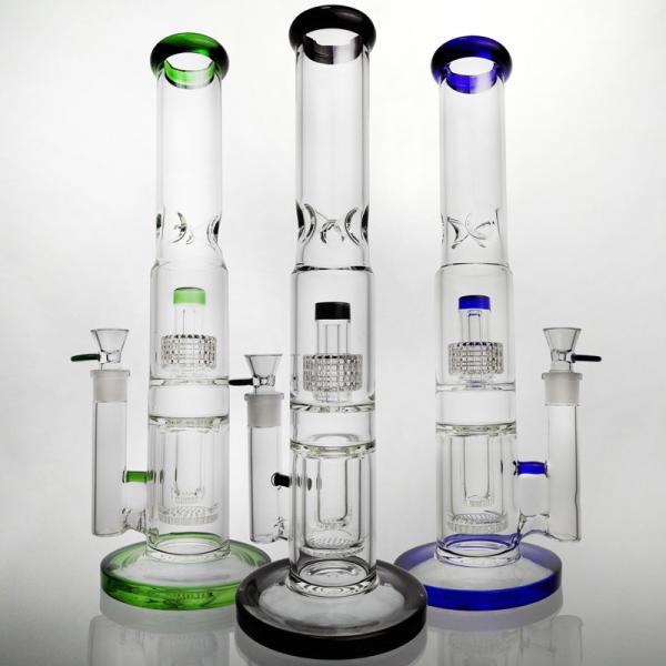 Double Headshower Glass Water Pipe For Weed Or Oil 16 Inches 5mm Thick