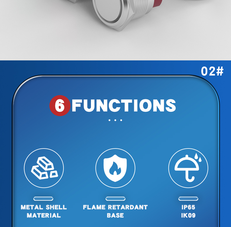 15A High Current Short Style IP65 Alumina Push Button Switch 19mm Self-Locking with LED 1NO 4-Pins with Wire