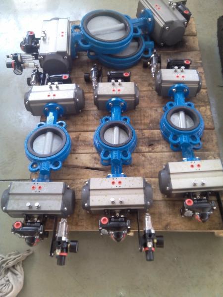 EPDM Sealing Pneumatic Wafer Style Butterfly Valve With Actuator Flow Adjustment
