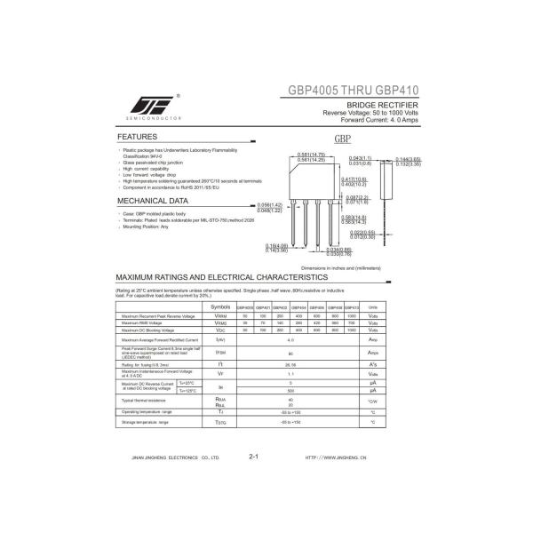GBP402/GBP404/GBP404/GBP406/GBP408/GBP410 BRIDGE RECTIFIER DIODE for Within Budget