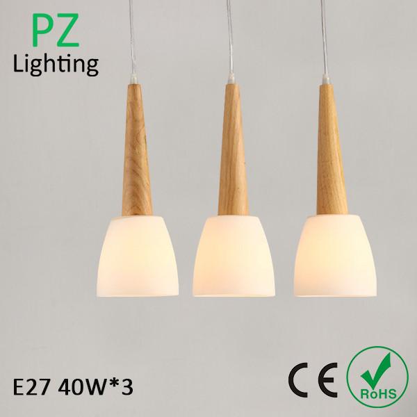 3 heads suspended Dinner room wooden pendant lamp E27 bulb Top grade Thailand Oak wood
