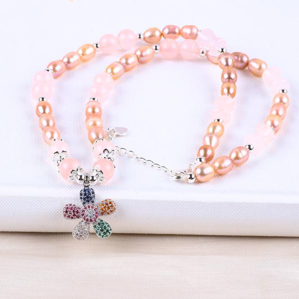 Свежеводное жемчужное ожерелье Розовый кварц 6 мм Бусы Кристальный свитер Ожерелье