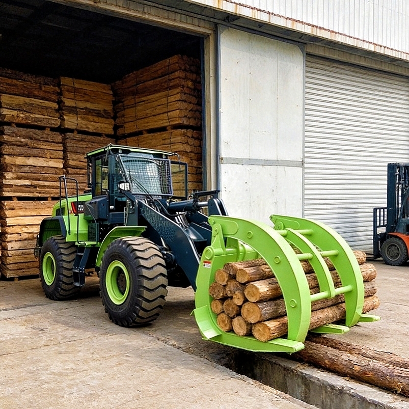5.5 Ton Battery Powered Electric Wheel Loader Xc958-EV with Wood Grapple, Forestry Timber Transport Log Handling for Sale in Ho Chi Minh Vietnam