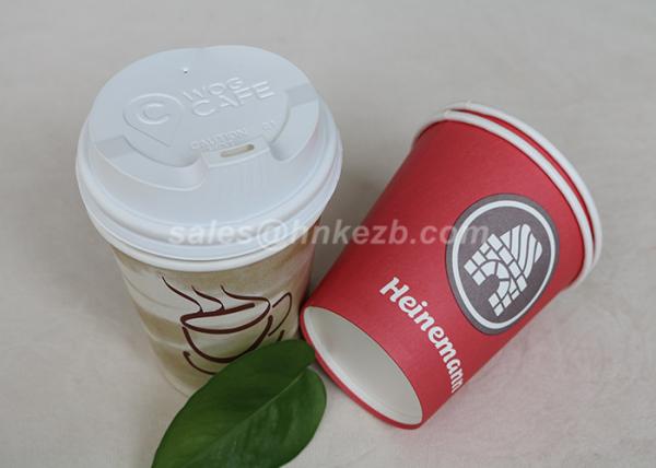 Custom Printed Disposable Paper Cups With PS Lids For Hot / Cold Drinking