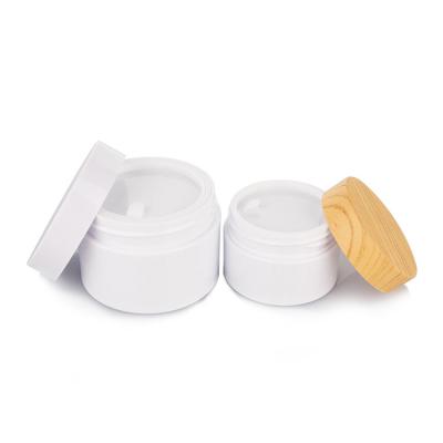 120ml cylindrical white Smooth Plastic Bottle With bamboo Lid For Empty Cream Jar