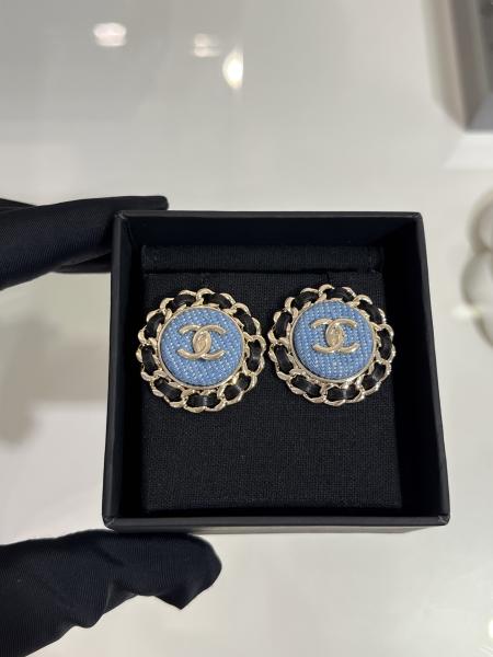 Leather Woven Chain Denim Luxury Clip On Earrings 18K Gold Plated Round Shape