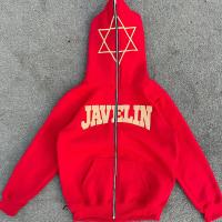 Hoodie con bordado de aplicación de resistencia al viento con capucha de ropa de calle roja de gran tamaño