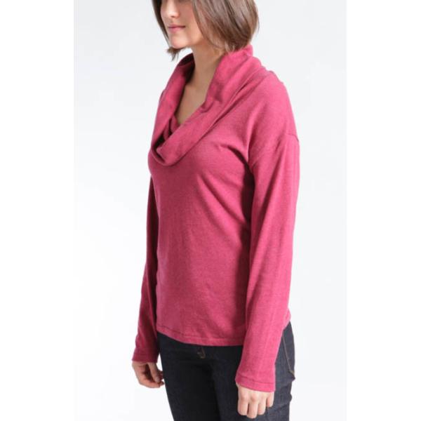 WOMEN'S 55% COTTON/45% LINEN COWL COLLAR KNITTED SWEATER