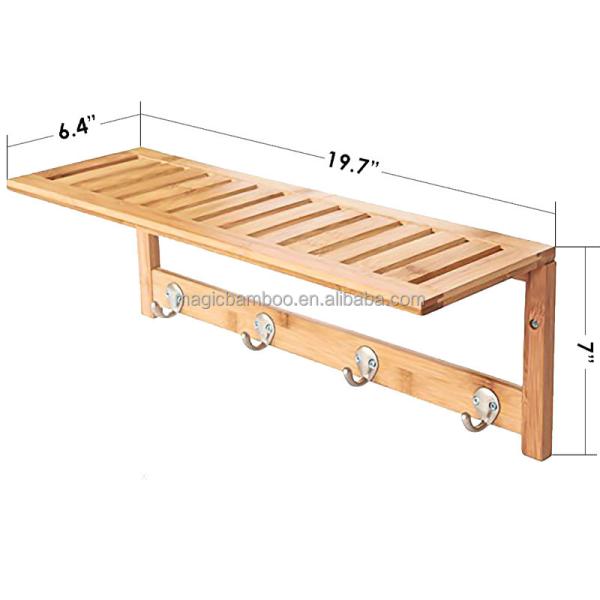 Современная и функциональная твердая бамбуковая деревянная баня с 4 крючками из нержавеющей стали