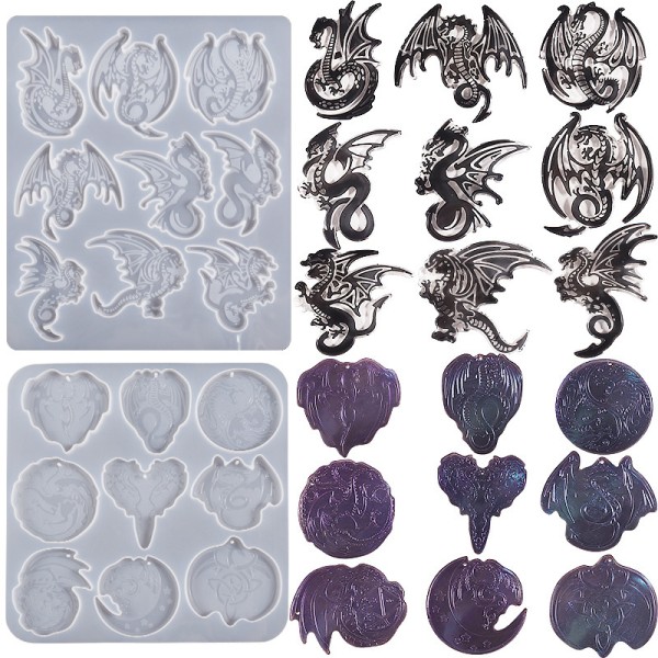 Crystal Drip Glue Flying Dragon Fire Dragon Pattern Necklace Keychain Silicone Mold DIY Jewelry Pendant Drip Glue Grinding Machine