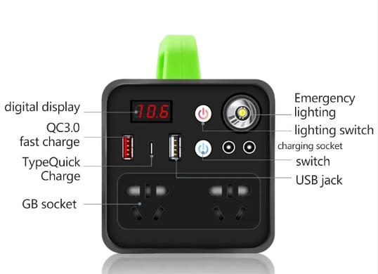 350W Portable Power Station Backup Lithium Battery With Led Lighting Solar Generator For Outdoors Camping Travel Emergen