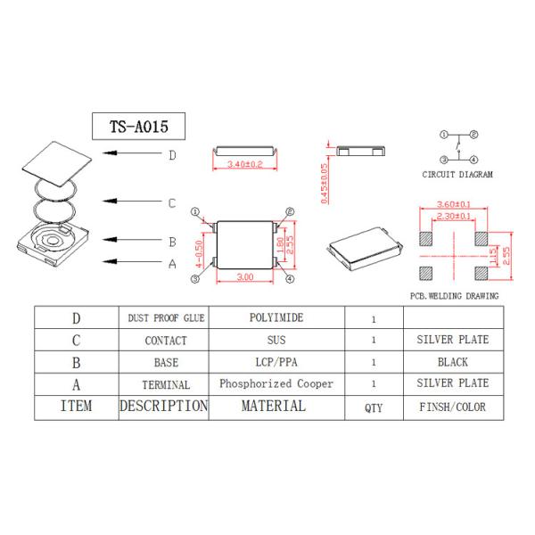 50mA Rating Miniature Tactile Switch , Micro Light Switch Dust Proof Firm