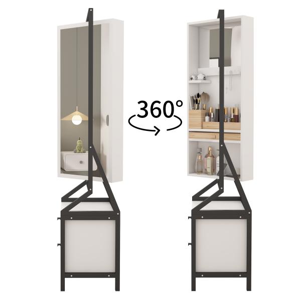 Floor standing mirror closet with drawers